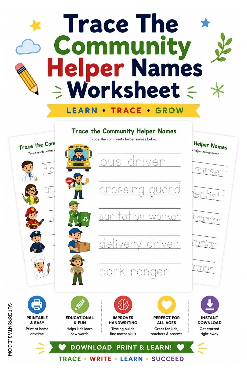 Trace The Community Helper Names Worksheet Pinterest Image