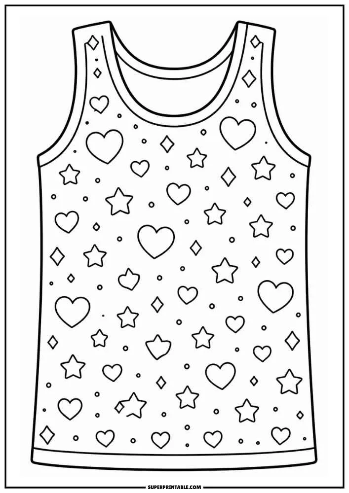 A vest covered with hearts, stars, diamonds, and small dots.