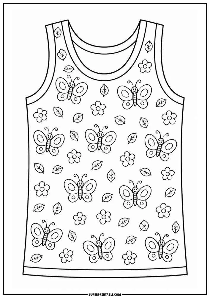 A vest featuring butterflies, flowers, and leaves.
