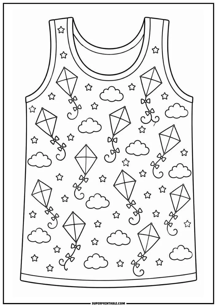 A vest decorated with kites, clouds, stars, and small details.