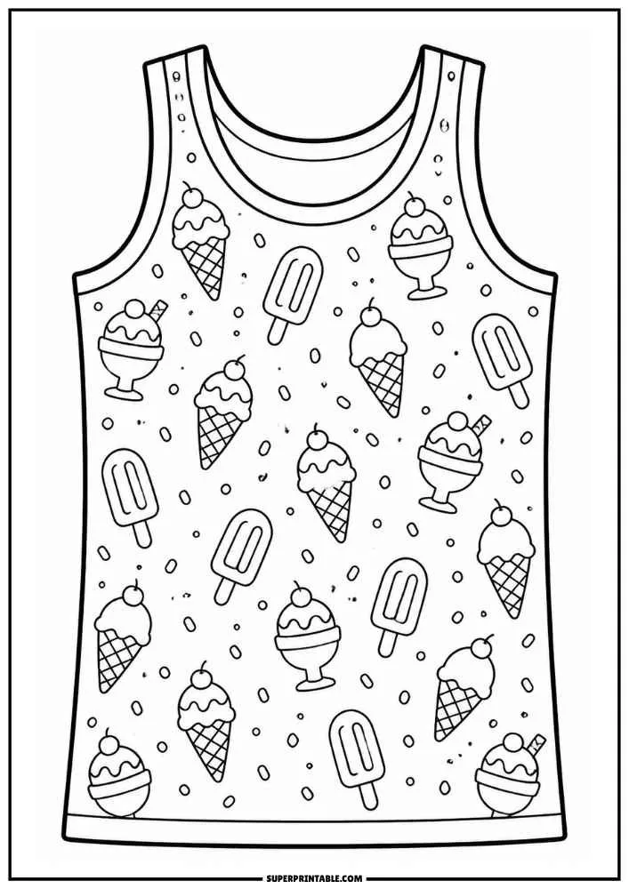 A vest featuring ice cream cones, popsicles, sundaes, and sprinkles.
