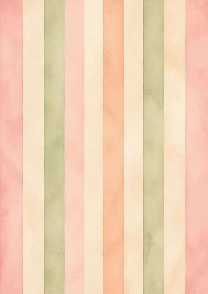 Vertical watercolor stripes in blush pink, sage green, peach, and cream.