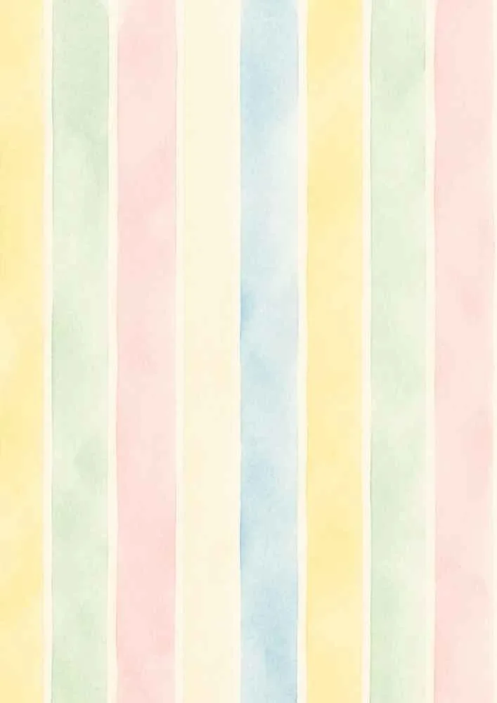 Vertical pastel stripes in yellow, pink, mint green, and blue.