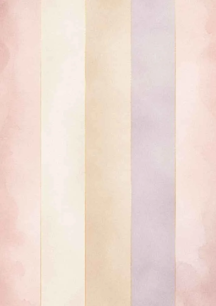 Vertical stripes in blush pink, cream, beige, and lavender.