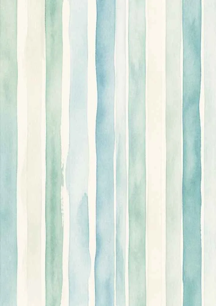 Vertical watercolor stripes in blue, aqua, mint green, and cream.
