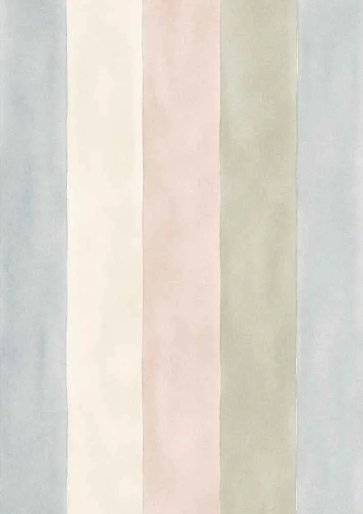 Wide pastel watercolor stripes in blue, pink, sage green, and cream.