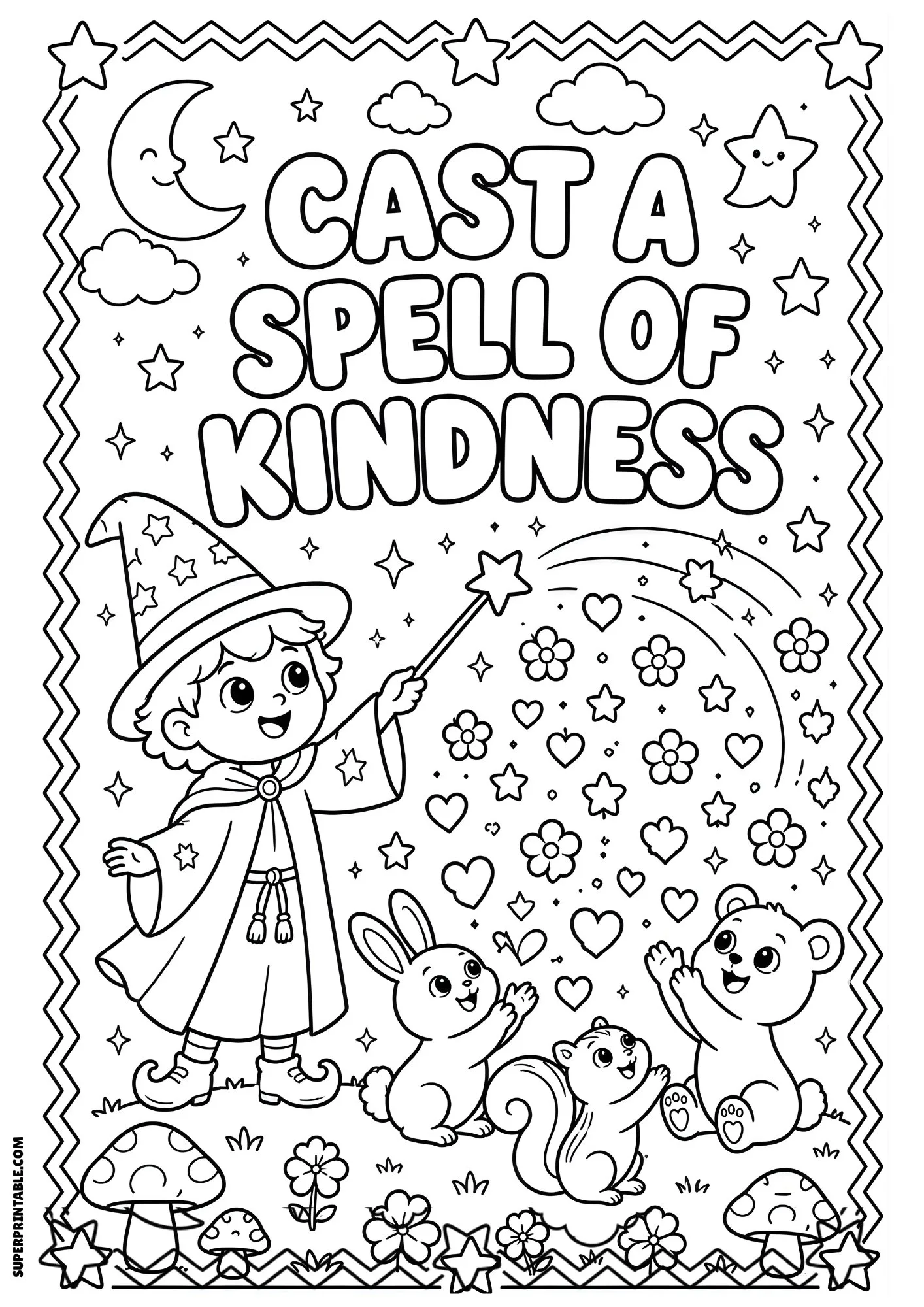 Wizard casting kindness spell toward woodland animals.