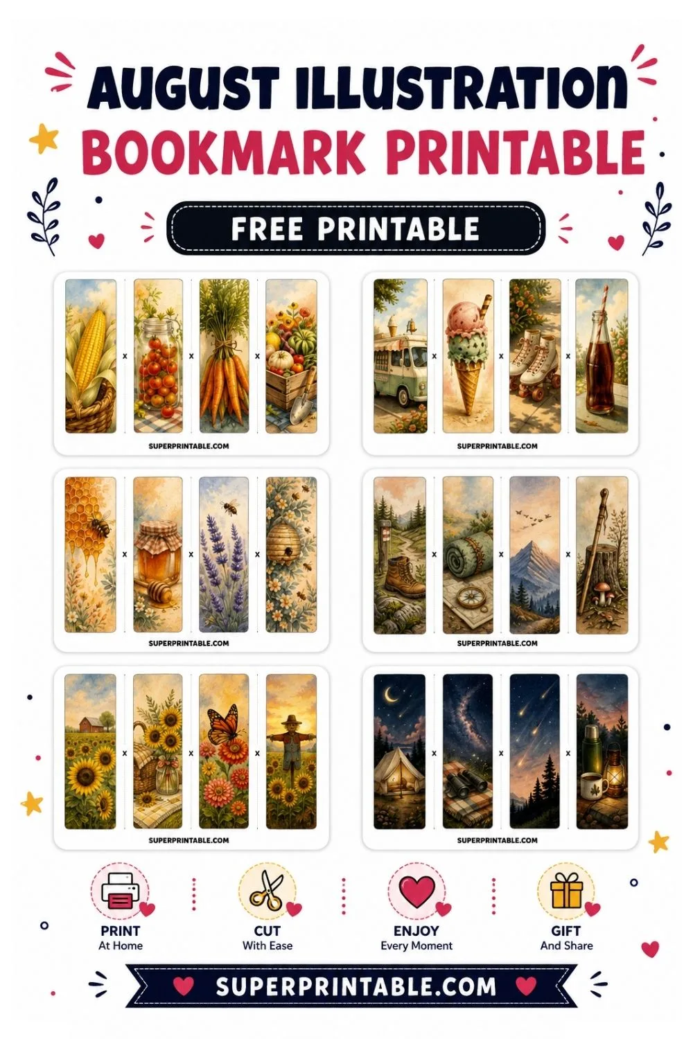 10 August Illustration Bookmark Printable Pinterest Image