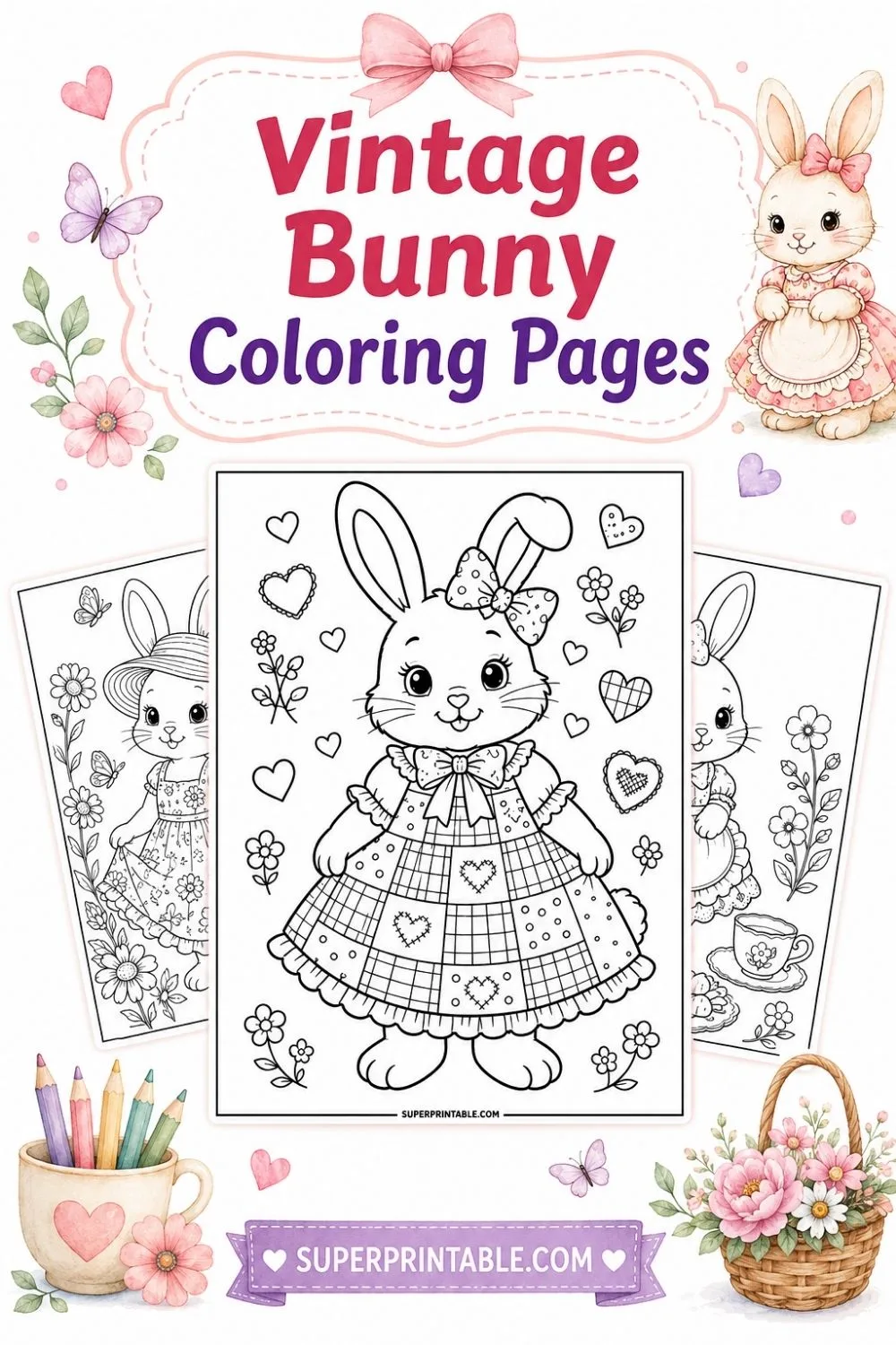 10+ Vintage Bunny Coloring Pages Pinterest Image