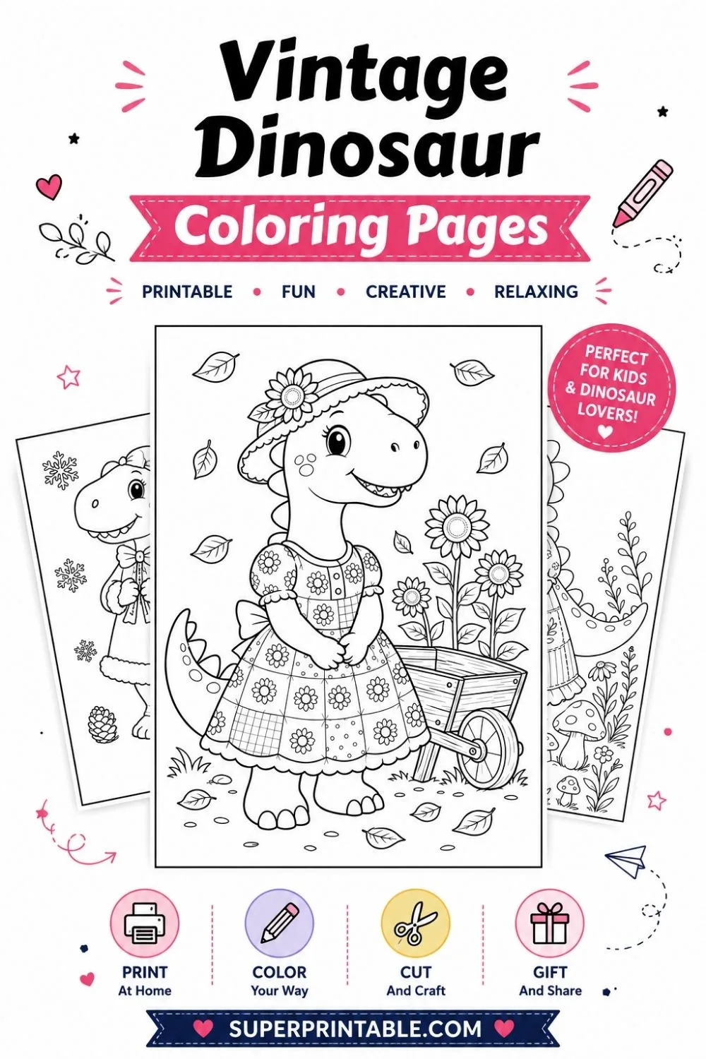 10+ Vintage Dinosaur Coloring Pages Pinterest Image