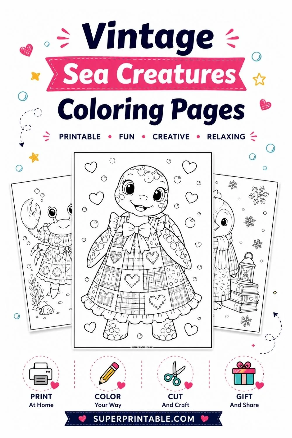 10+ Vintage Sea Creatures Coloring Pages Pinterest Image