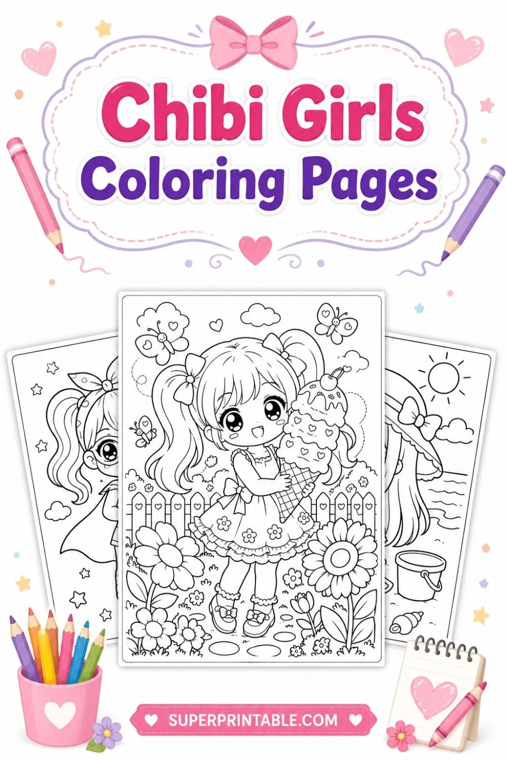 12+ Chibi Girls Coloring Pages Pinterest Image