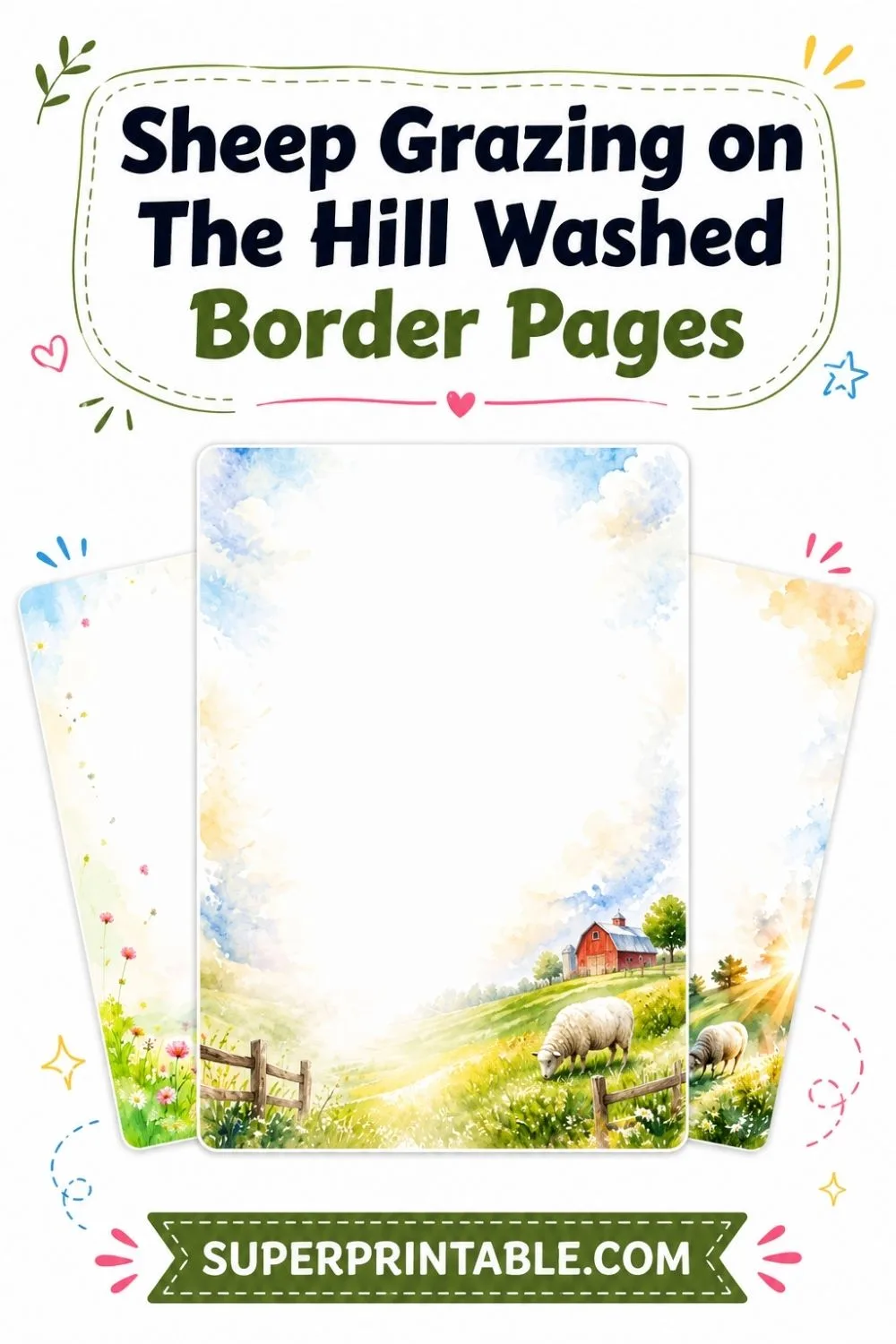 12+ Sheep Grazing on The Hill Washed Border Pages Pinterest Image