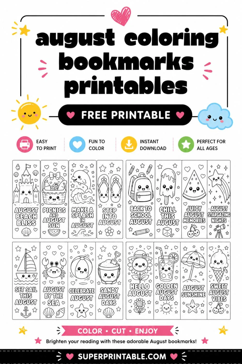 15+ August Coloring Bookmarks Printables Pinterest Image