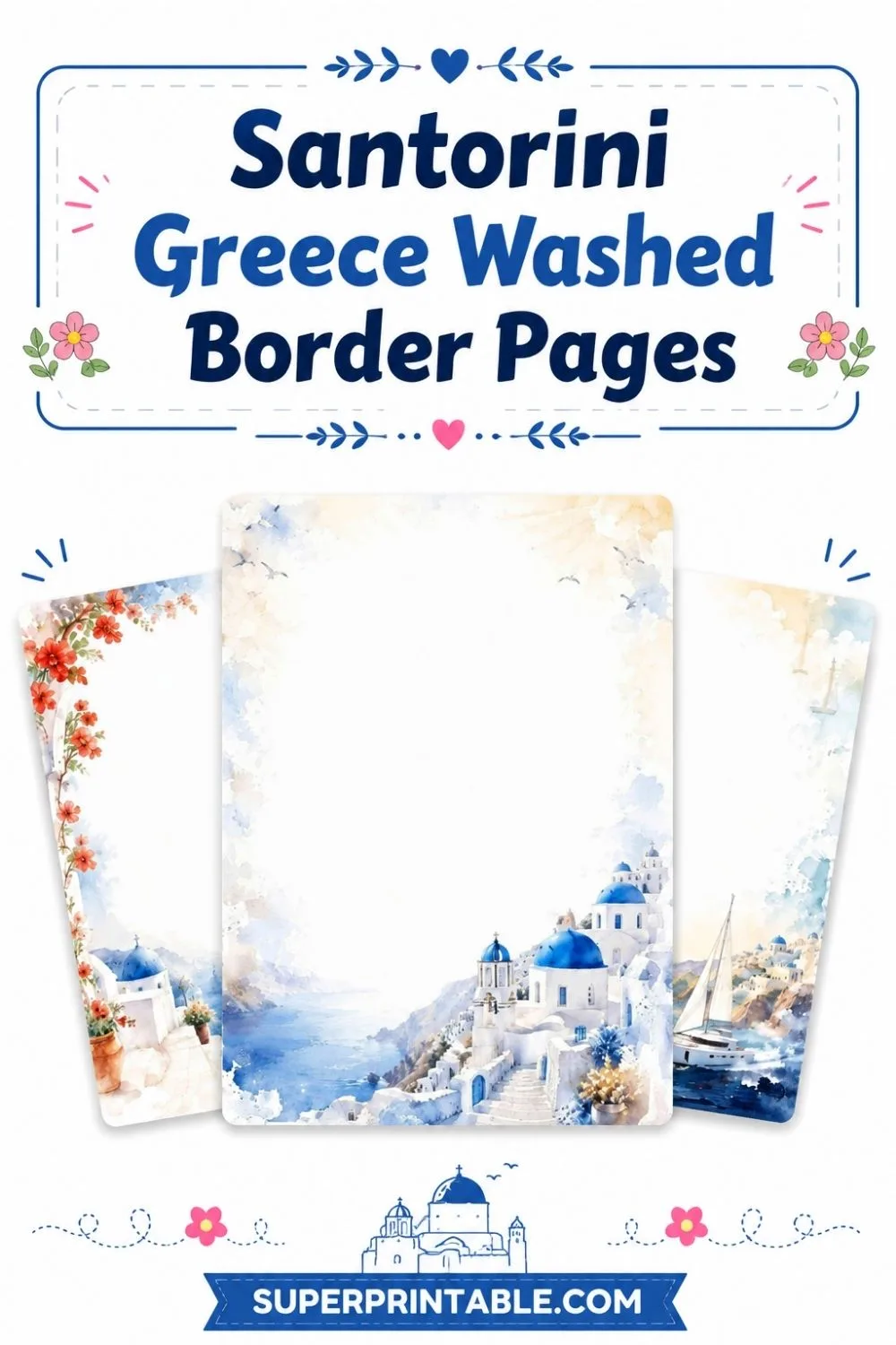 15+ Santorini Greece Washed Border Pages Pinterest Image