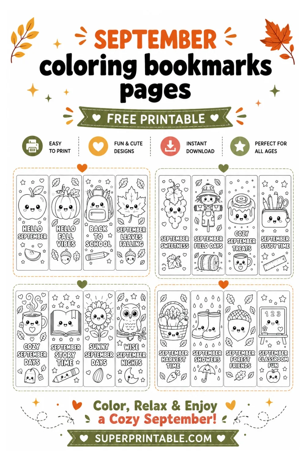 15+ September Coloring Bookmarks Pages Pinterest Image