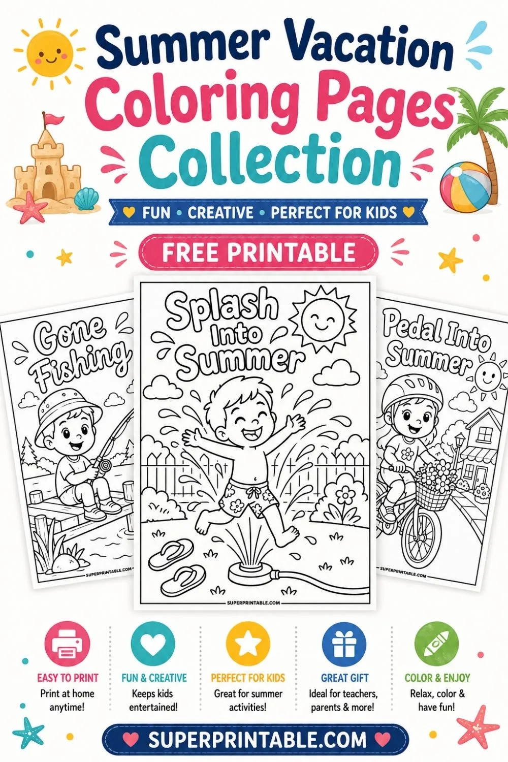 15+ Summer Vacation Coloring Pages Pinterest Image
