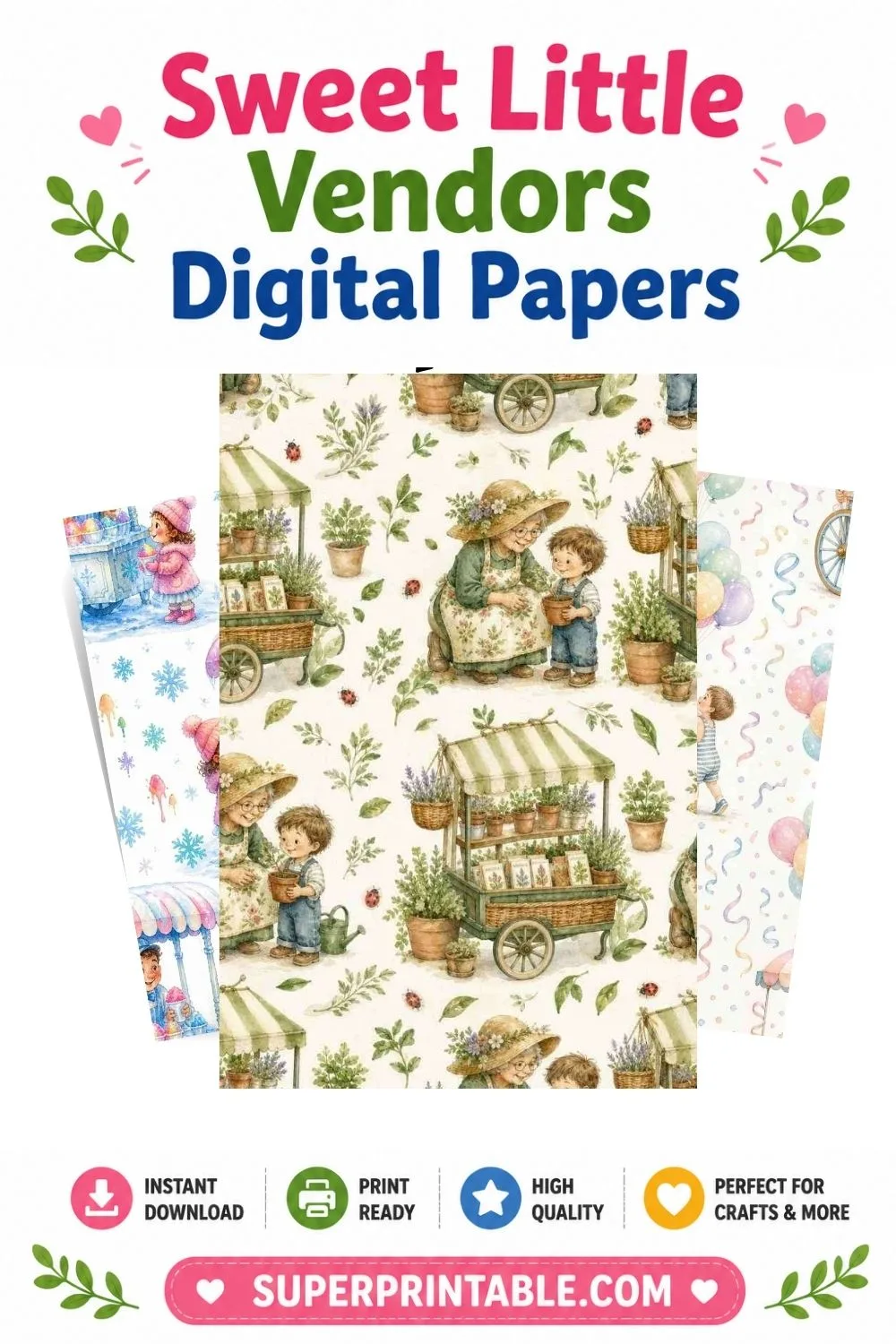 15+ Sweet Little Vendors Digital Papers Pinterest Image