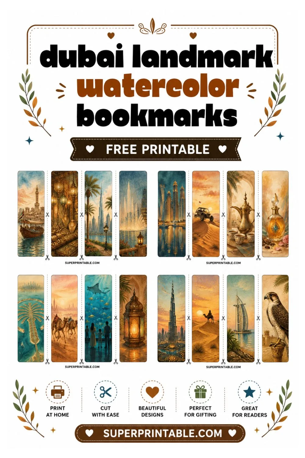 16 Dubai Landmark Watercolor Bookmarks Pinterest Image