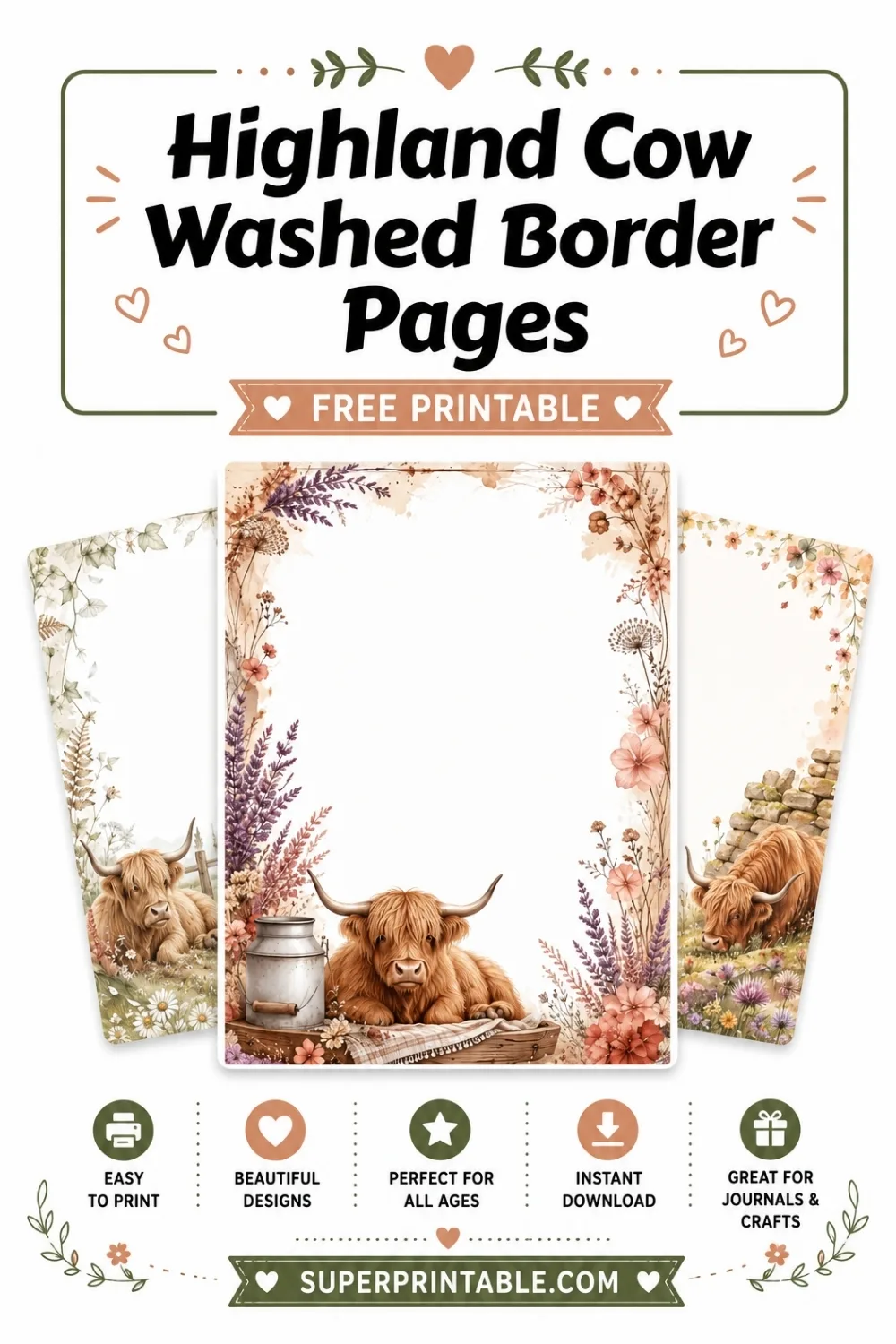 16 Highland Cow Washed Border Pages Pinterest Image