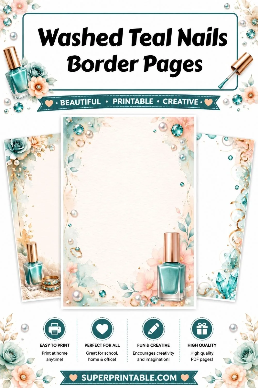 18+ Washed Teal Nails Border Pages Pinterest Image
