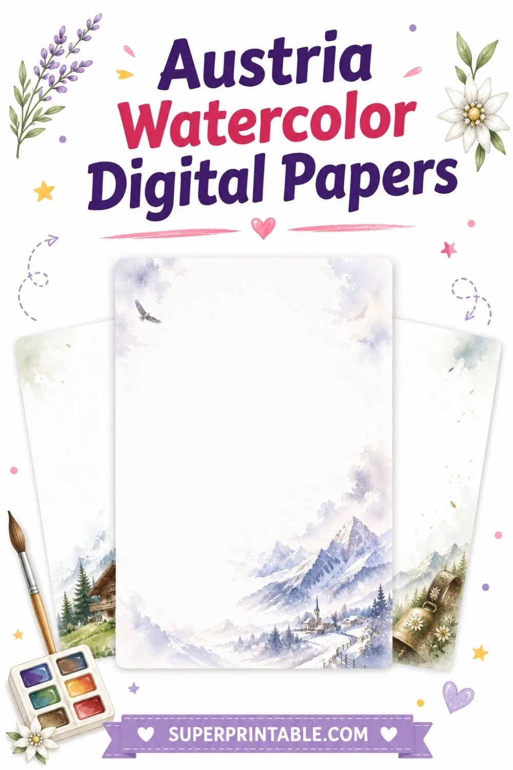 20 Austria Watercolor Digital Papers Pinterest Image