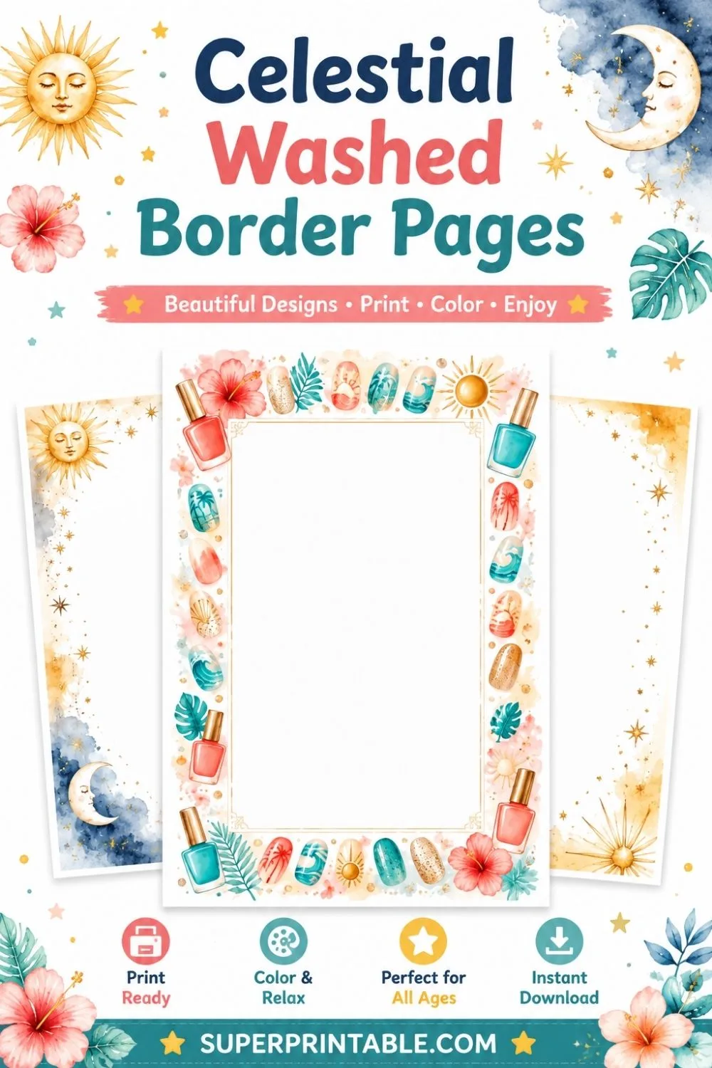 20 Celestial Washed Border Pages Pinterest Image