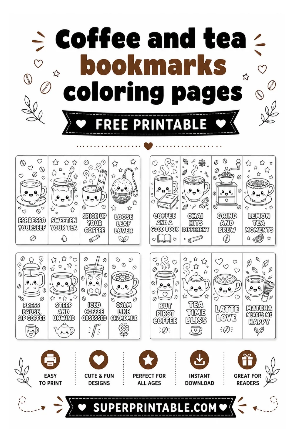 20 Coffee and Tea Bookmarks Coloring Pages Pinterest Image