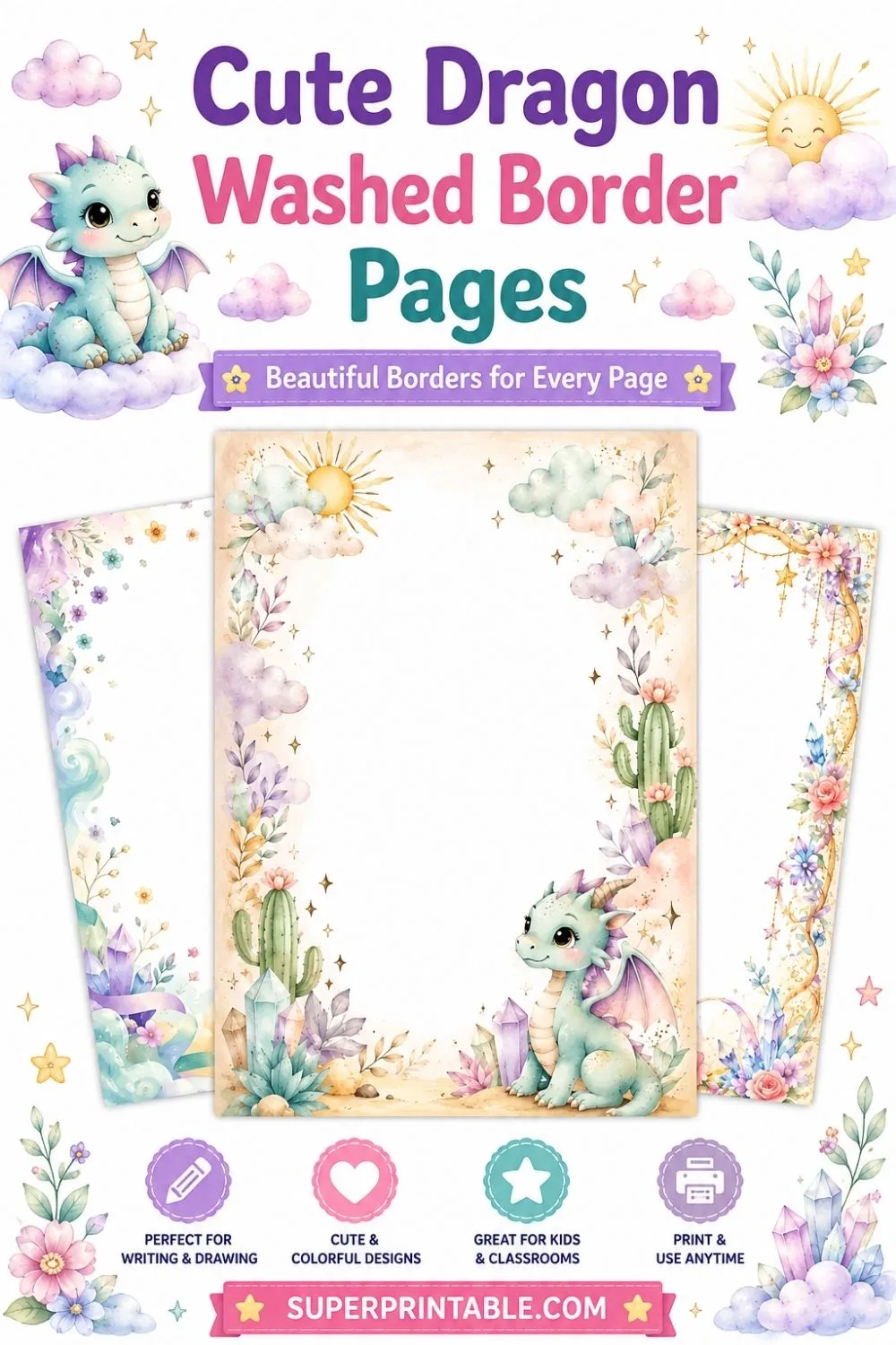 20 Cute Dragon Washed Border Pages Pinterest Image