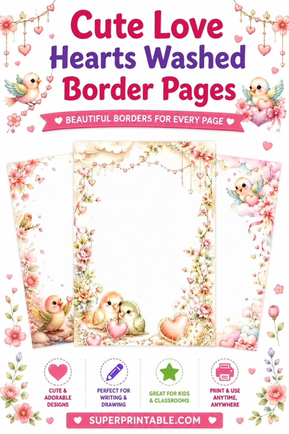 20 Cute Love Hearts Washed Border Pages Pinterest Image