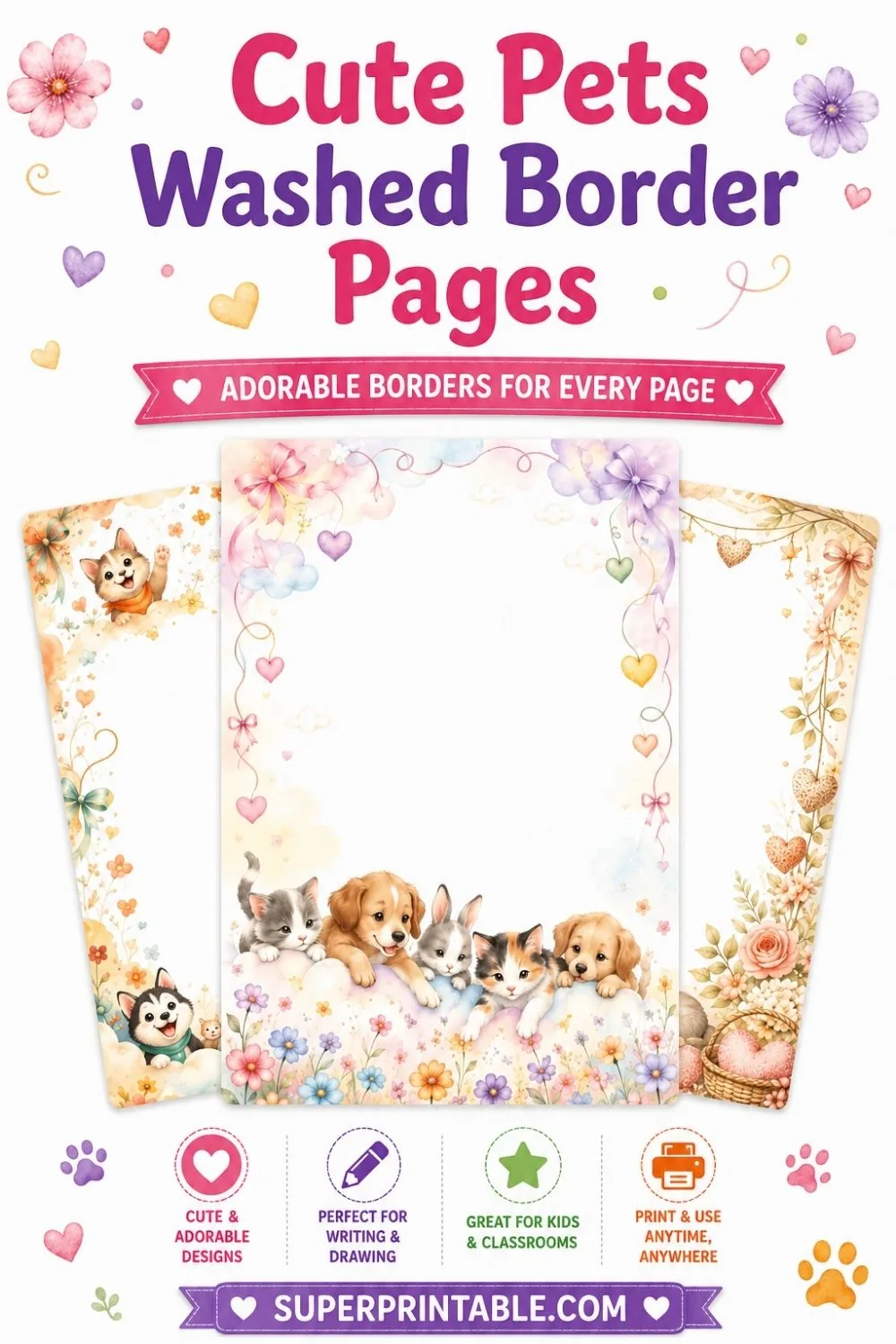 20 Cute Pets Washed Border Pages Pinterest Image