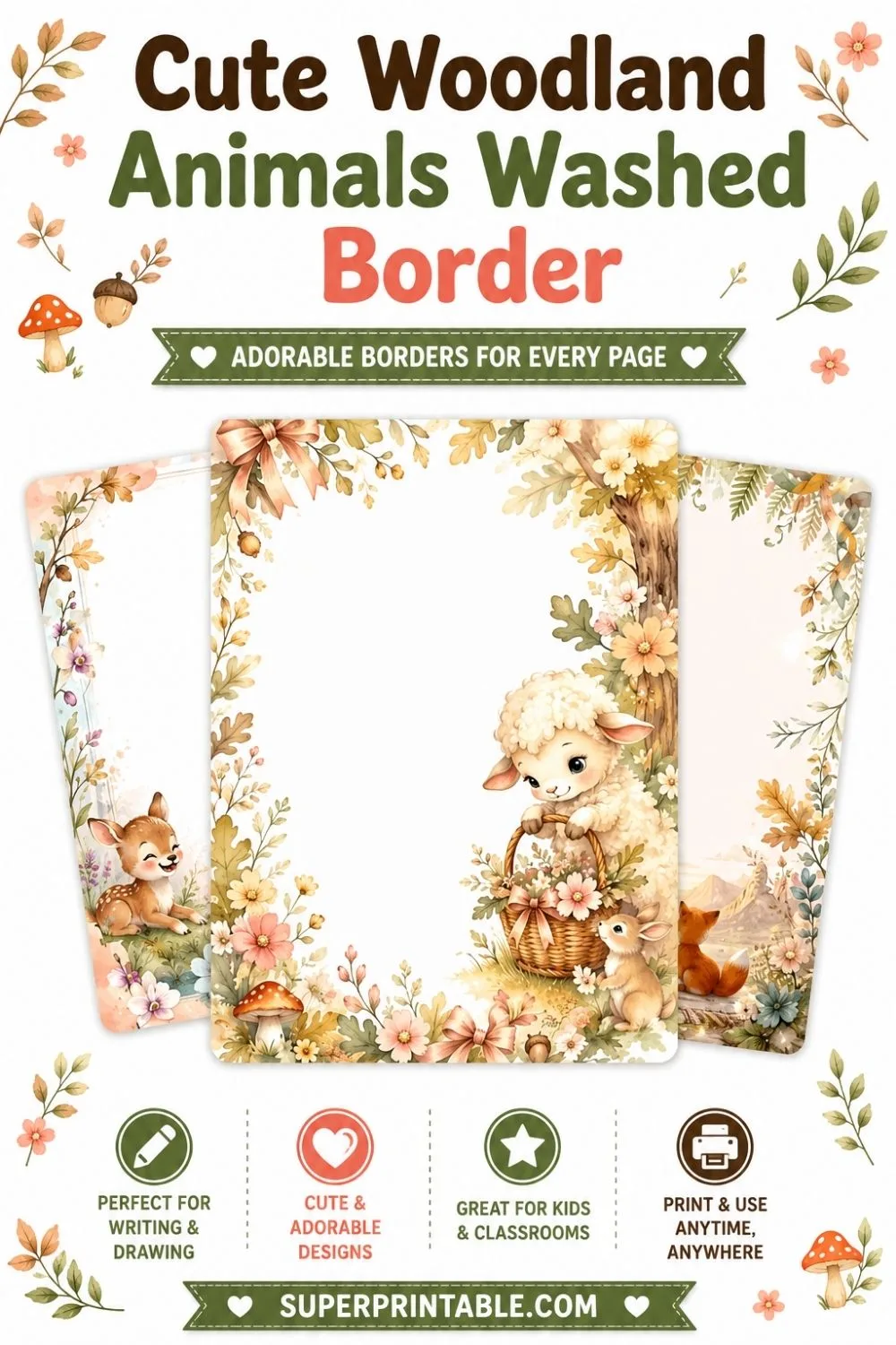 20 Cute Woodland Animals Washed Border Pinterest Image