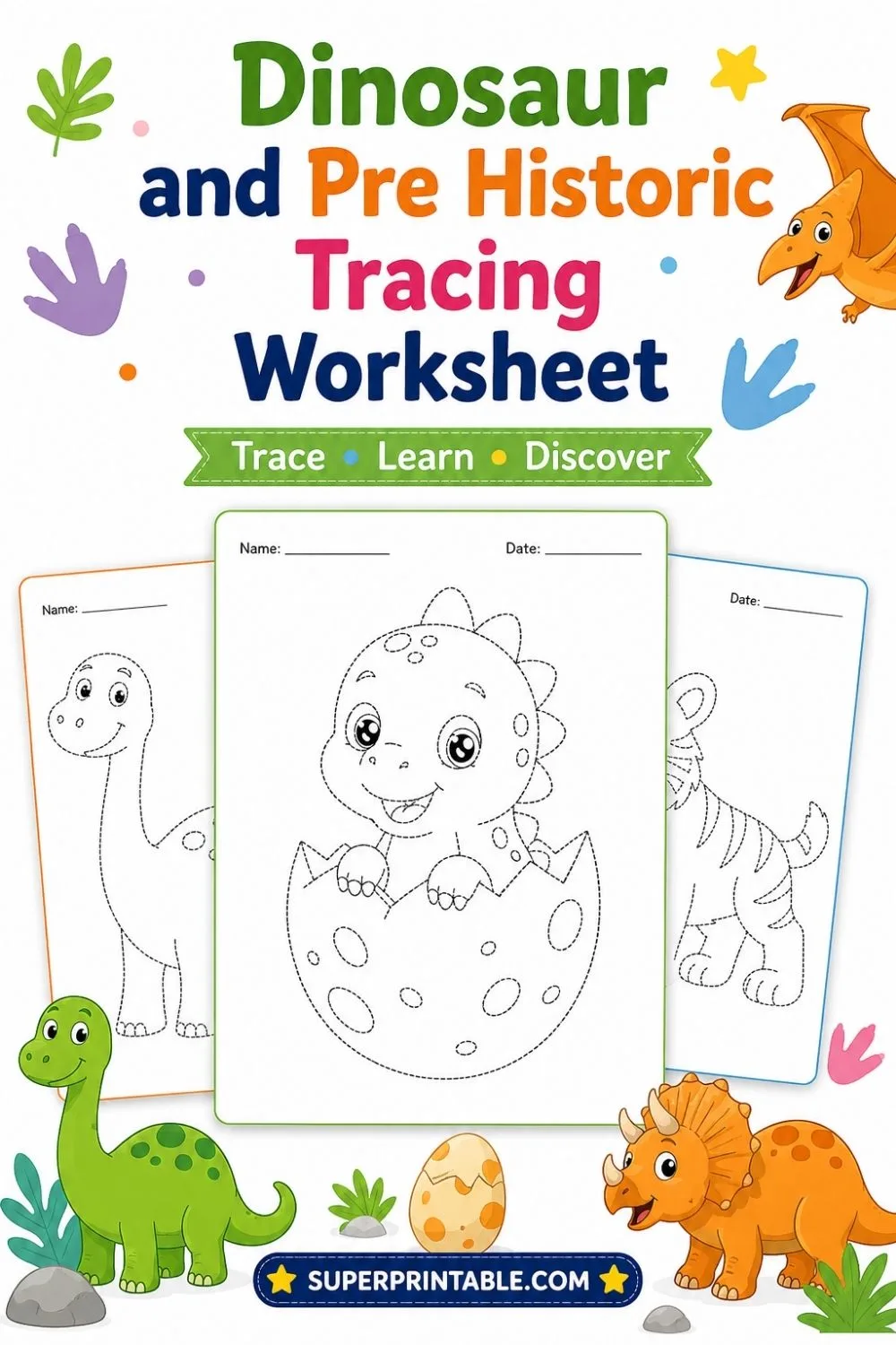 20 Dinosaur and Pre Historic Tracing Worksheet Pinterest Image