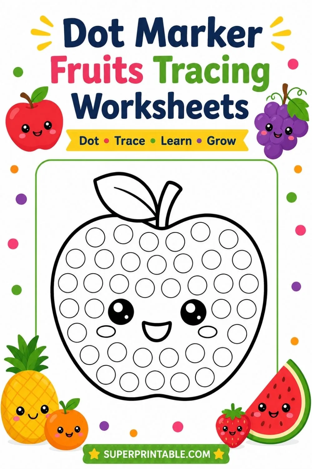 20 Dot Marker Fruits Tracing Worksheets Pinterest Image