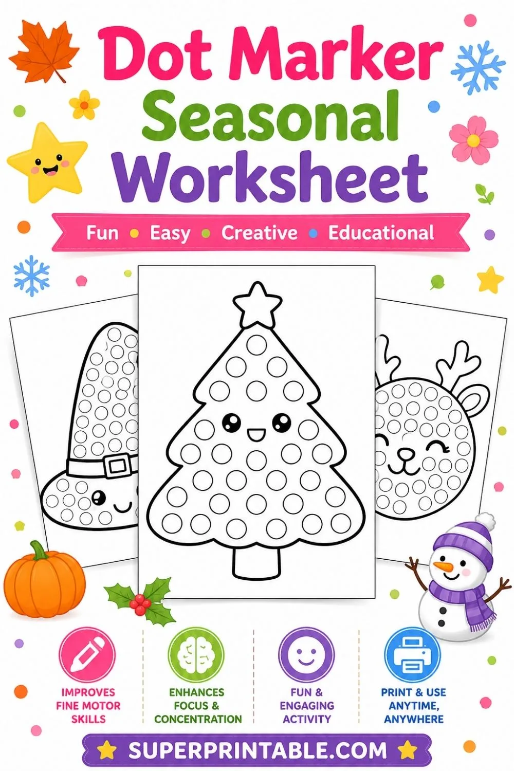 20 Dot Marker Seasonal Worksheet Pinterest Image
