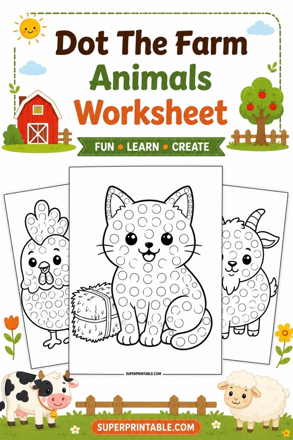20 Dot The Farm Animals Worksheet Pinterest Image
