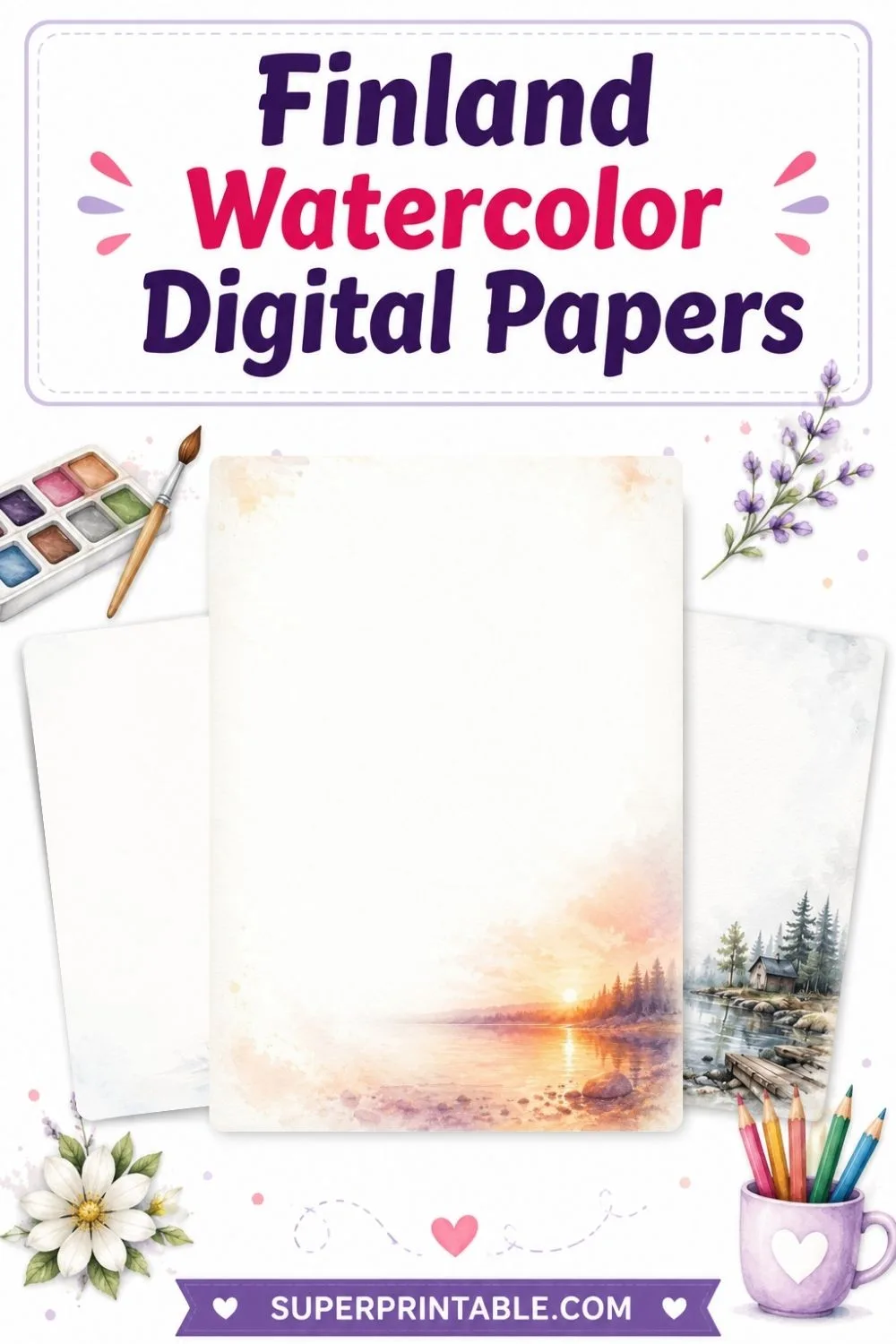 20 Finland Watercolor Digital Papers Pinterest Image