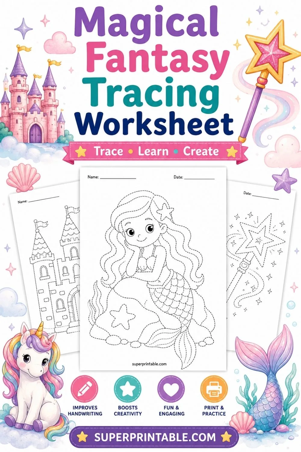 20 Magical Fantasy Tracing Worksheet Pinterest Image