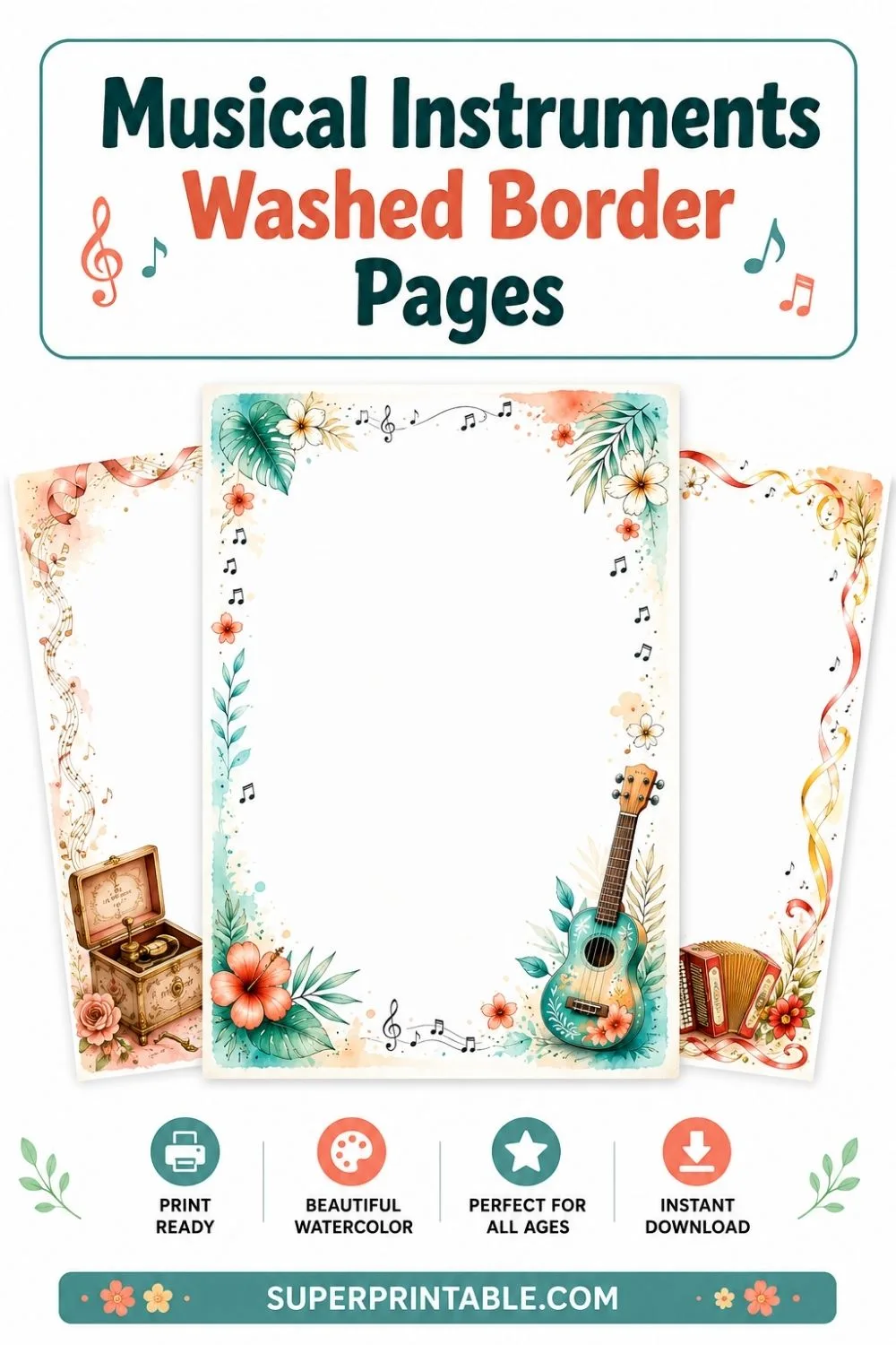20+ Musical Instruments Washed Border Pages Pinterest Image