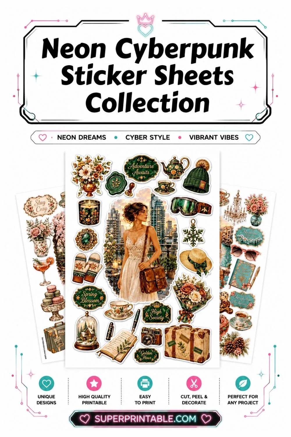 20+ Neon Cyberpunk Sticker Sheets Collection Pinterest Image