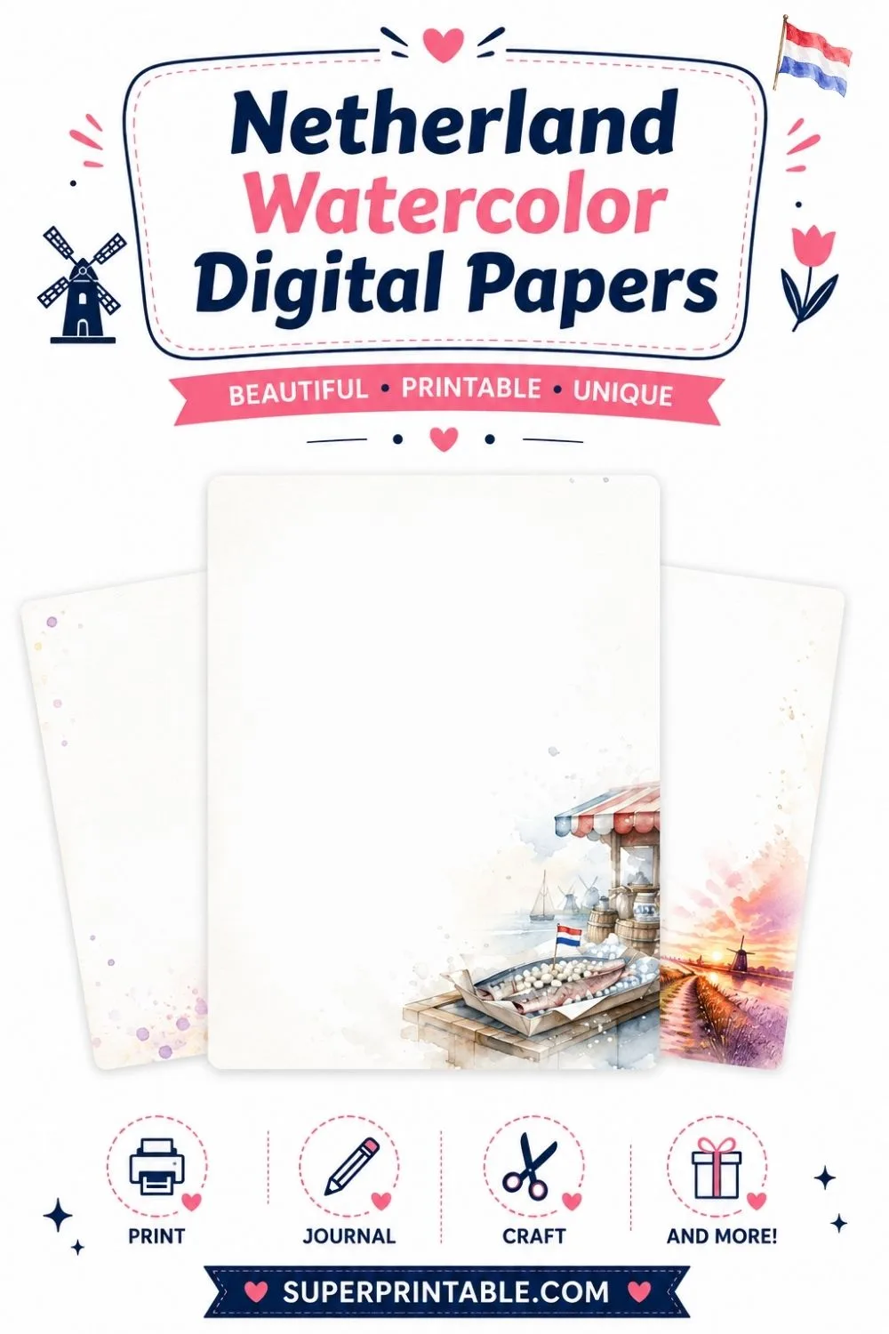 20 Netherland Watercolor Digital Papers Pinterest Image
