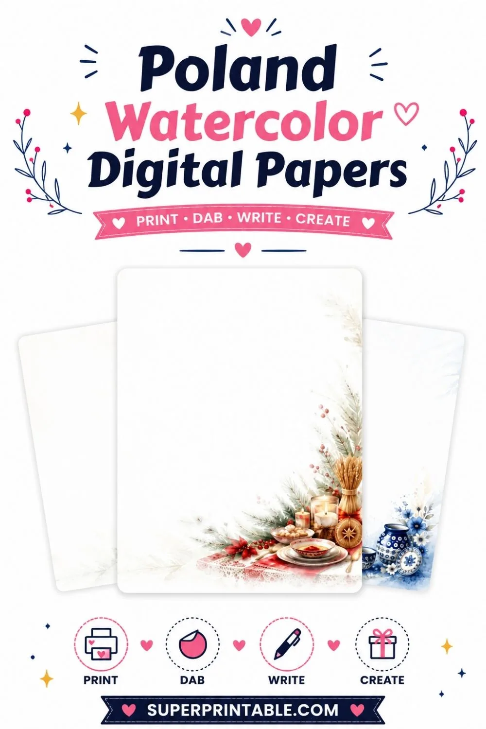 20 Poland Watercolor Digital Papers Pinterest Image