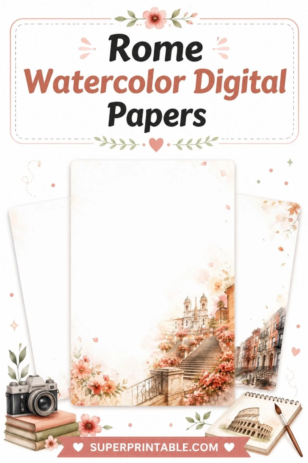 20 Rome Watercolor Digital Papers Pinterest Image
