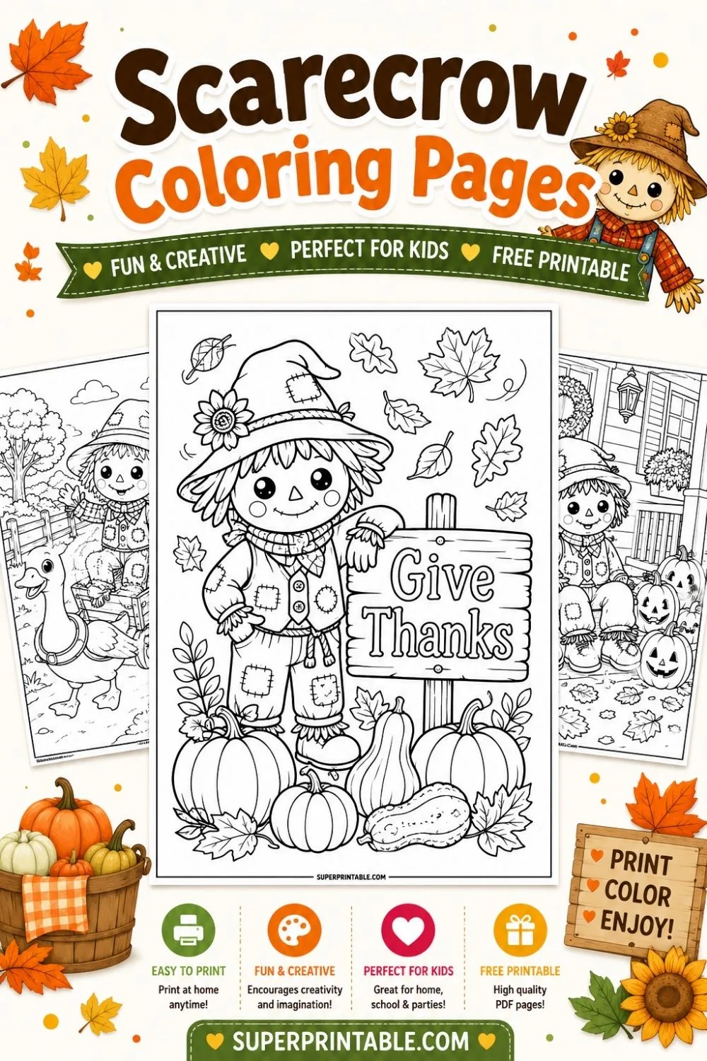 20 Scarecrow Coloring Pages Pinterest Image