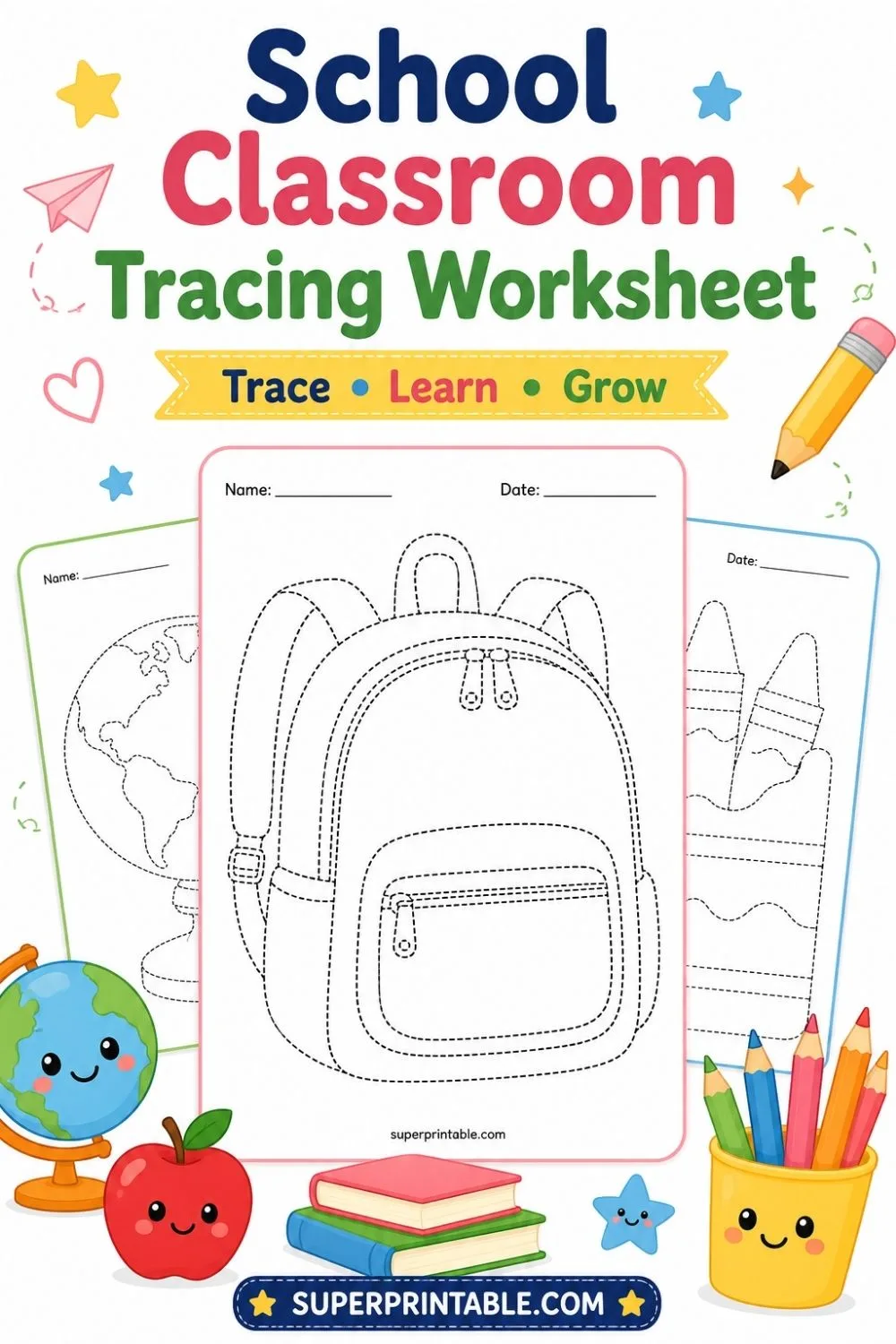20 School Classroom Tracing Worksheet Pinterest Image