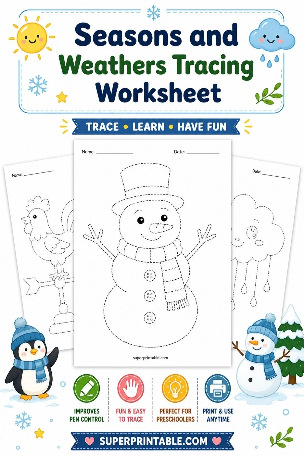 25+ Seasons and Weathers Tracing Worksheet Pinterest Image