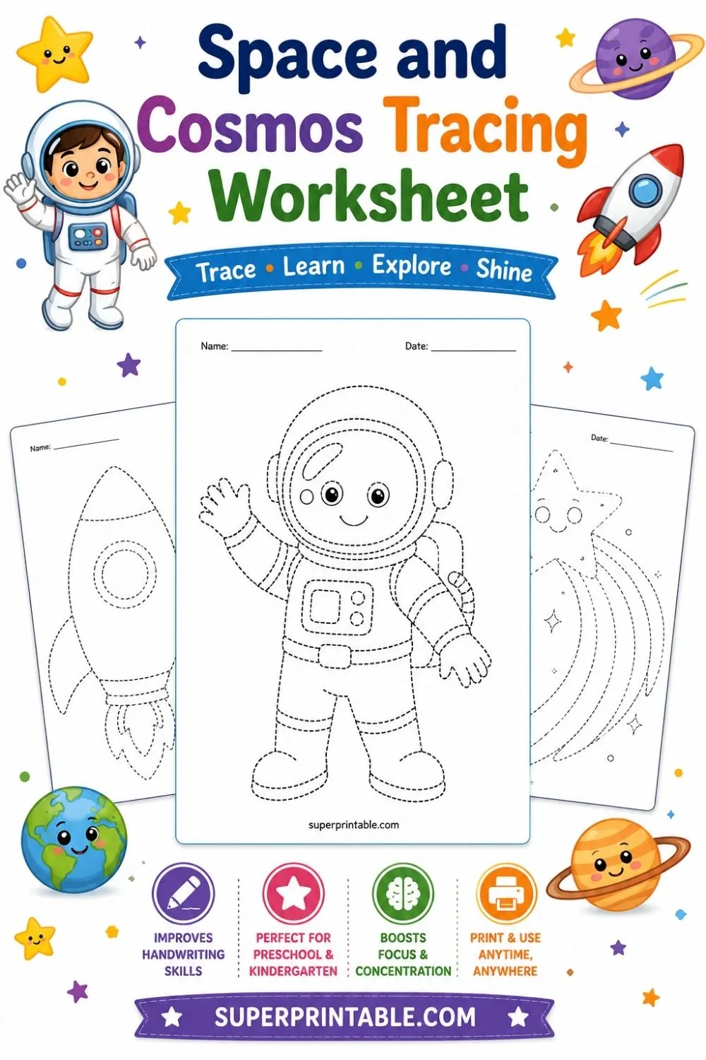 20 Space and Cosmos Tracing Worksheet Pinterest Image