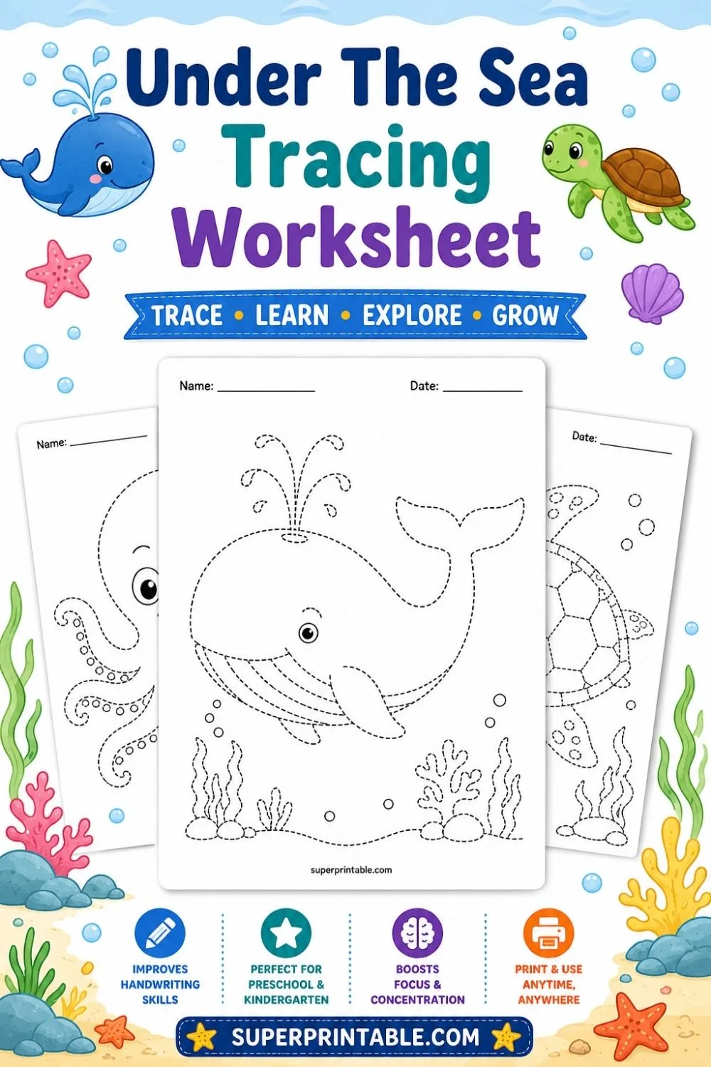 20 Under The Sea Tracing Worksheet Pinterest Image