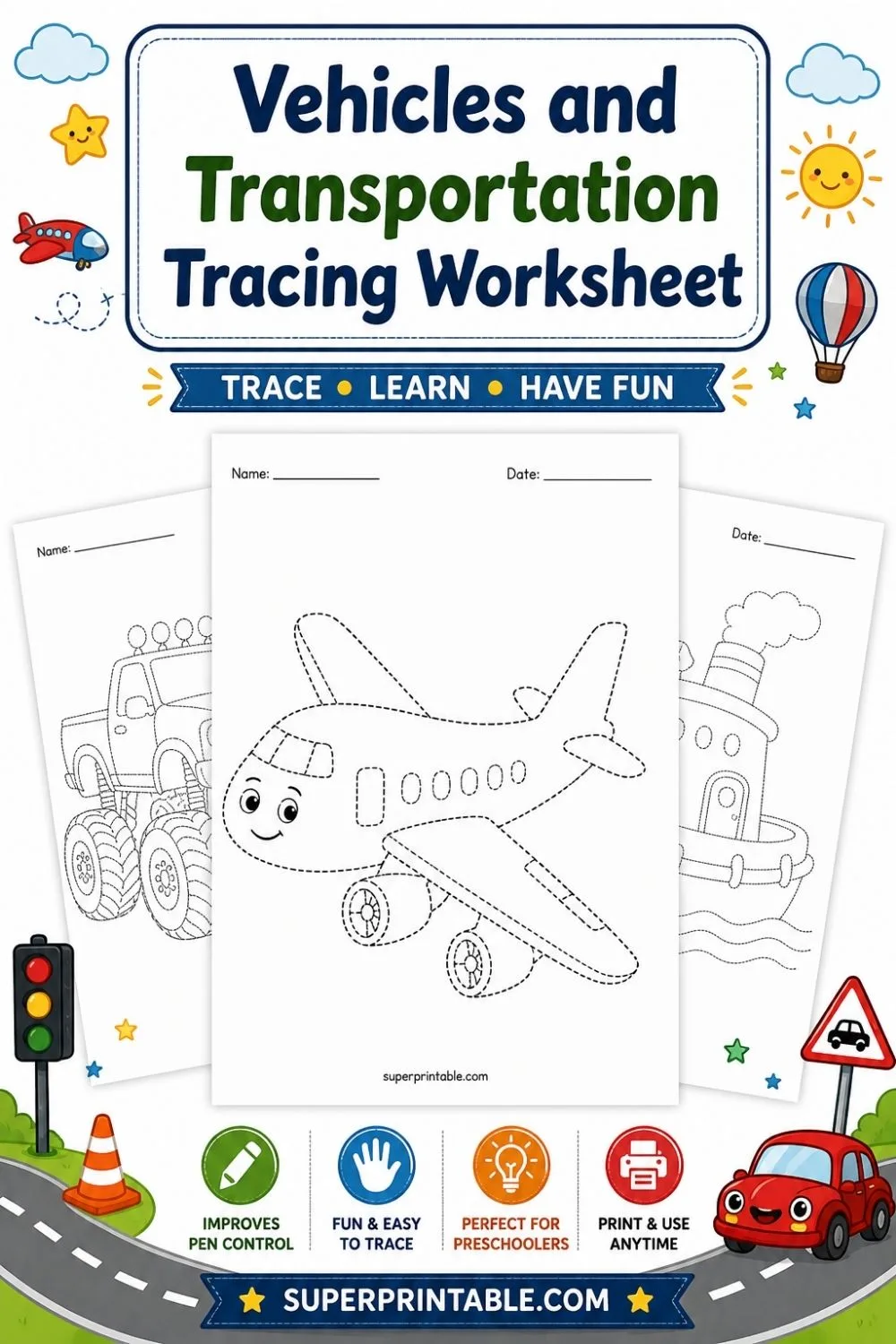 20 Vehicles and Transportation Tracing Worksheet Pinterest Image