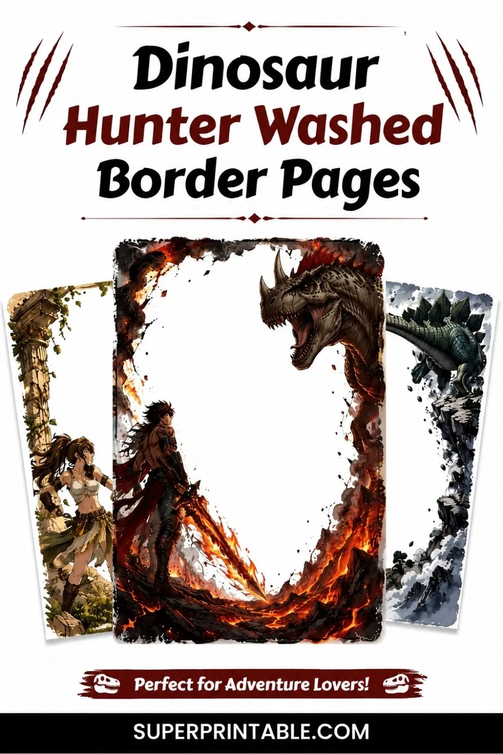 25+ Dinosaur Hunter Washed Border Pages Pinterest Image